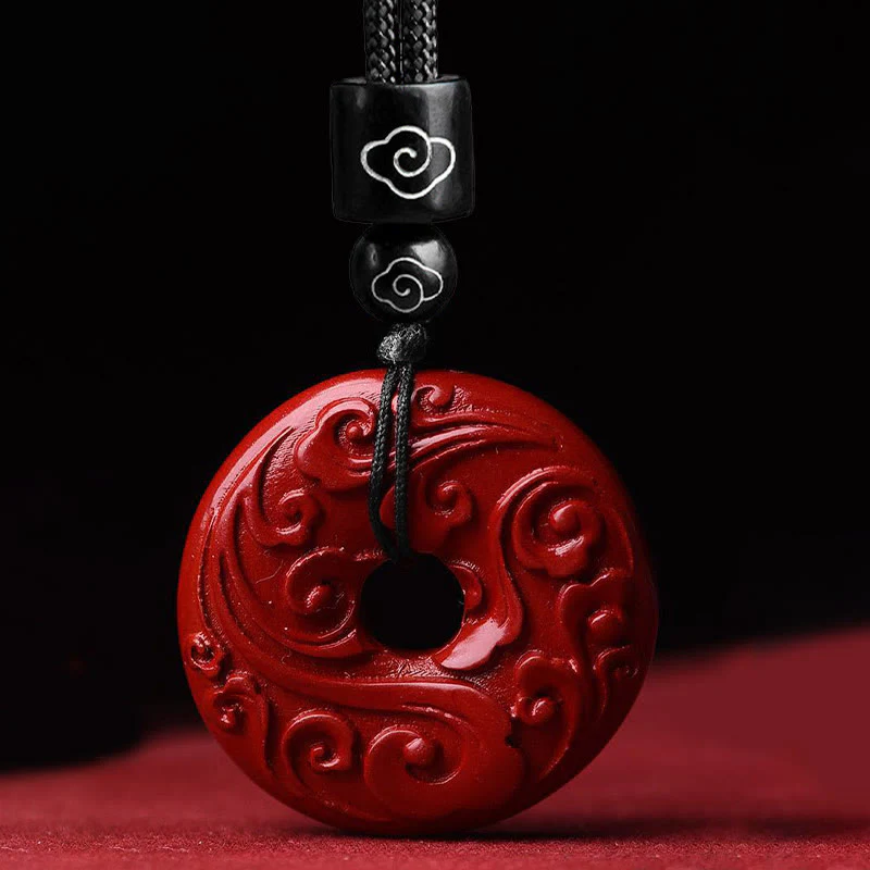 Buddha Stones Naturalny Cynober Lotos Klamra Pokoju Błogosławieństwo Naszyjnik Wisiorek Sznurkowy - Image 3