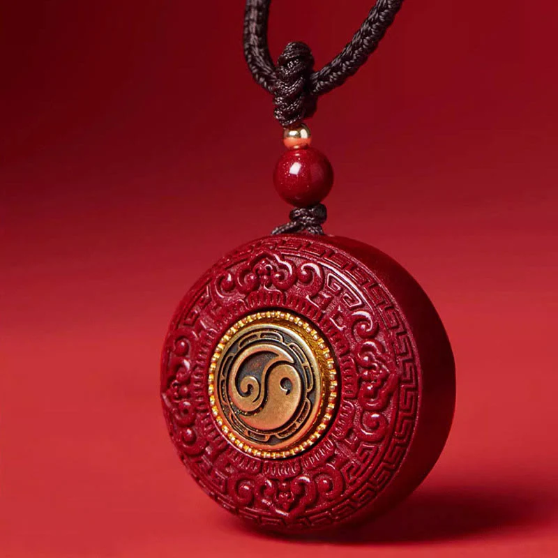 Buddha Stones Naturalny Cynober Om Mani Padme Hum Obrotowy Pismo Yin Yang Wzór Błogosławieństwo Naszyjnik Wisiorek Sznurkowy - Image 4