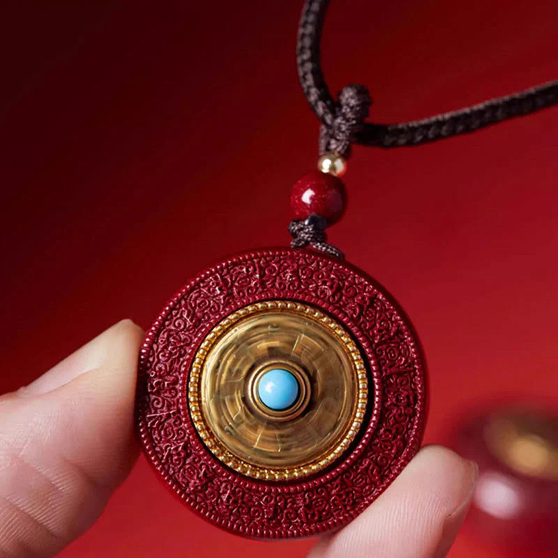 Buddha Stones Naturalny Cynober Om Mani Padme Hum Obrotowy Pismo Yin Yang Wzór Błogosławieństwo Naszyjnik Wisiorek Sznurkowy - Image 5