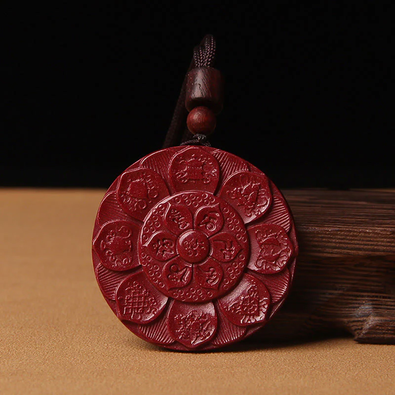 Buddha Stones Naturalny Cynobrowy Lotos Om Mani Padme Hum Błogosławieństwo Naszyjnik Wisiorek Sznurkowy - Image 5