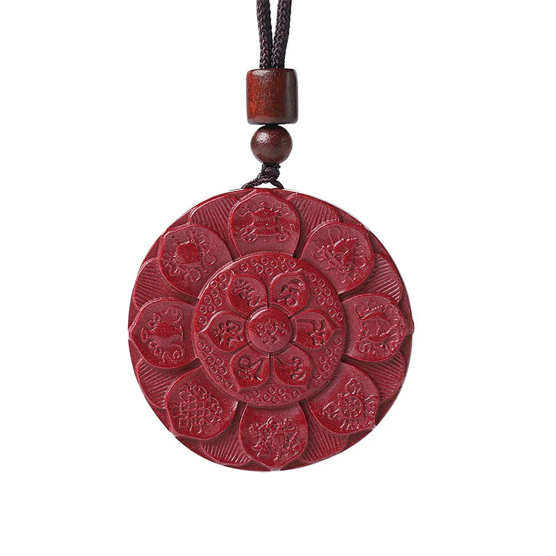 Buddha Stones Naturalny Cynobrowy Lotos Om Mani Padme Hum Błogosławieństwo Naszyjnik Wisiorek Sznurkowy - Image 7