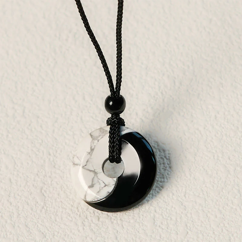Buddha Stones Naturalny Czarny Obsydian Biały Turkus Yin Yang Pokój Klamra Projekt Pleciony Sznurek Siła Naszyjnik Wisiorek - Image 11