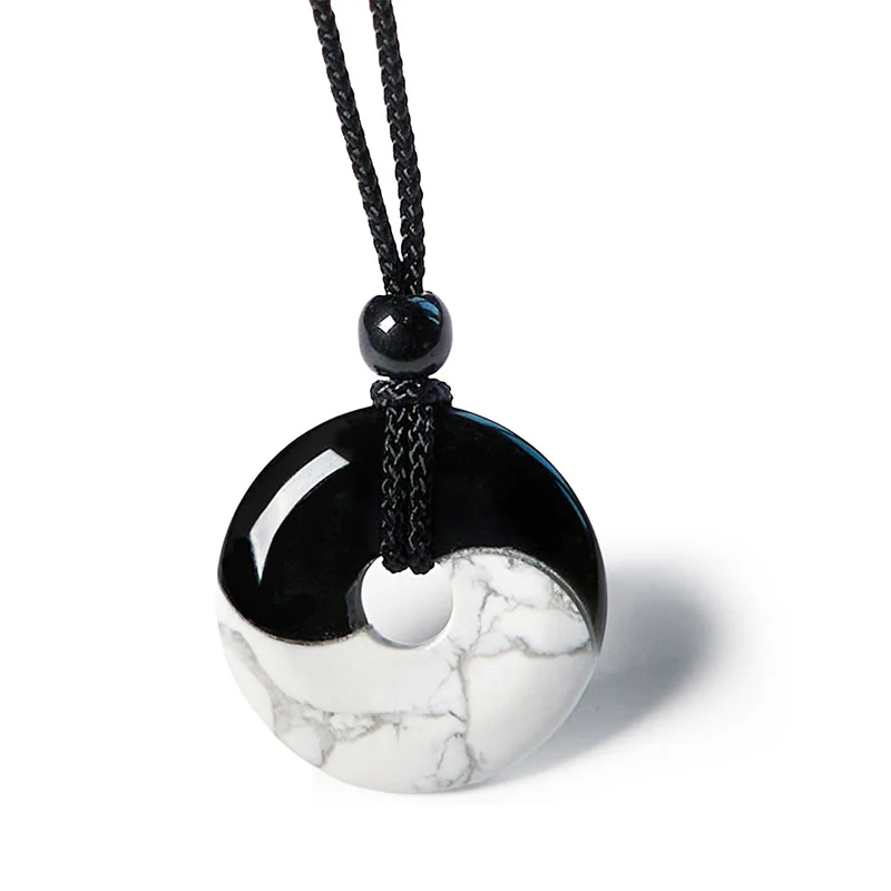 Buddha Stones Naturalny Czarny Obsydian Biały Turkus Yin Yang Pokój Klamra Projekt Pleciony Sznurek Siła Naszyjnik Wisiorek - Image 12