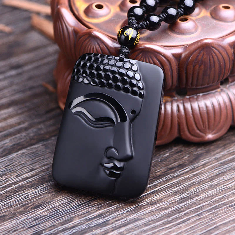 Buddha Stones Naturalny Czarny Obsydian Budda Modlitwa Oczyszczająca Szczęście Wisiorek Naszyjnik - Image 2