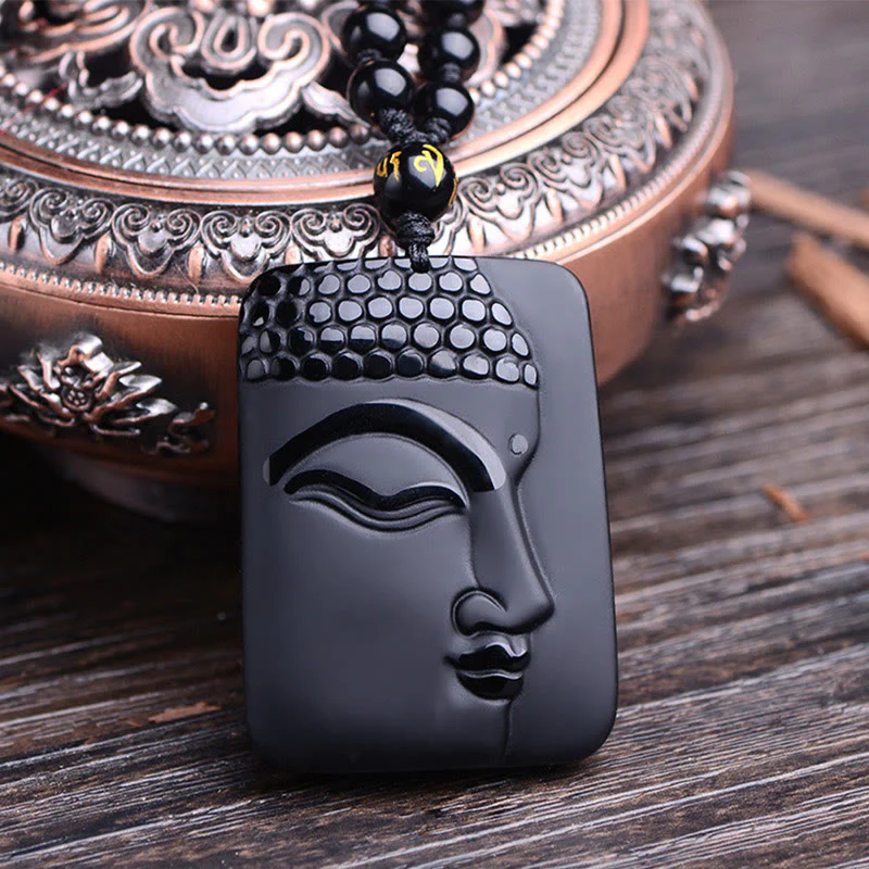 Buddha Stones Naturalny Czarny Obsydian Budda Modlitwa Oczyszczająca Szczęście Wisiorek Naszyjnik - Image 3