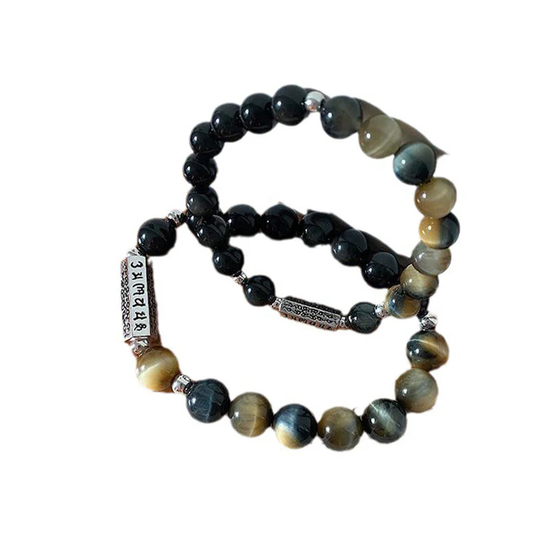 Buddha Stones Naturalny Czarny Obsydian Tygrysie Oko Sześć Prawdziwych Słów 'om Mani Padme Hum' Siła Miłość Bransoletka - Image 11