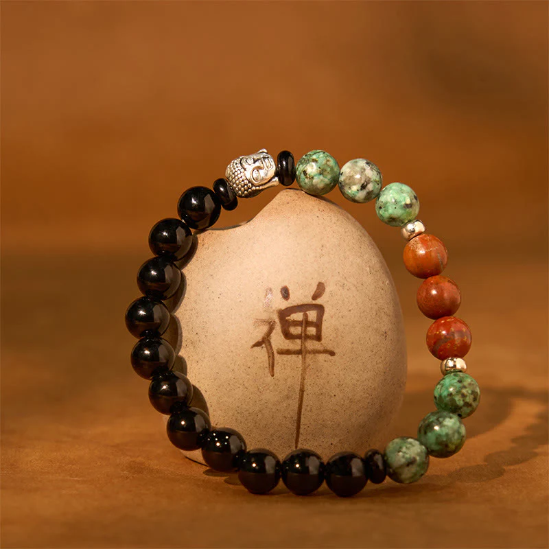 Buddha Stones Naturalny Czarny Onyks Biały Kamień Zielony Awenturyn Tygrysie Oko Agat Mieszany Kolor Bransoletka Ochronna Głowy Buddy - Image 7