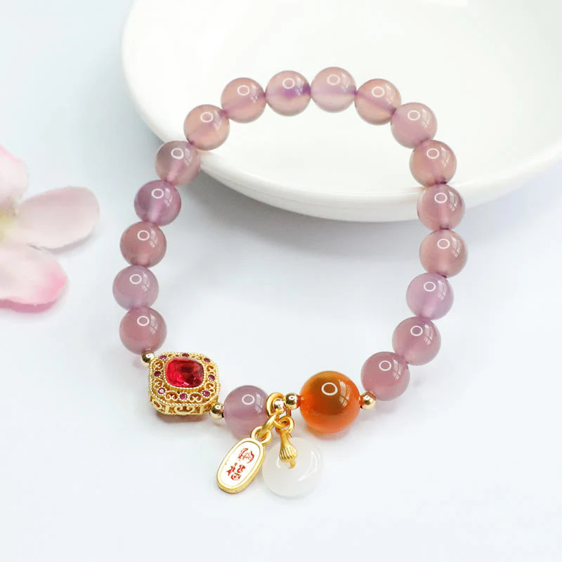 Buddha Stones Naturalny Fioletowy Chalcedon Cukierkowy Agat Klamra Pokoju Harmonia Szczęście Bransoletka z Urokiem - Image 3