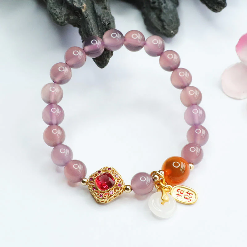 Buddha Stones Naturalny Fioletowy Chalcedon Cukierkowy Agat Klamra Pokoju Harmonia Szczęście Bransoletka z Urokiem - Image 7