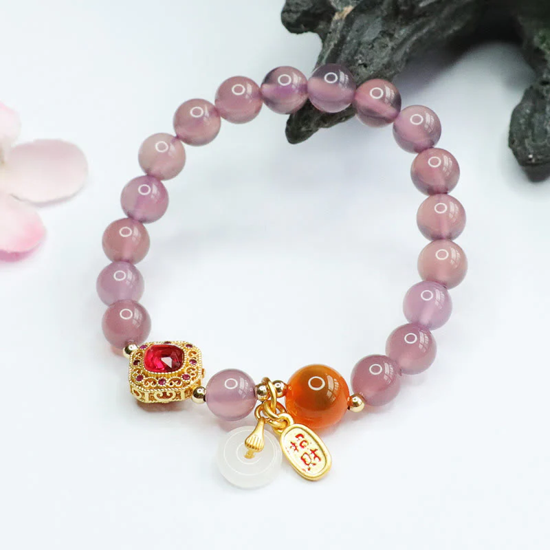 Buddha Stones Naturalny Fioletowy Chalcedon Cukierkowy Agat Klamra Pokoju Harmonia Szczęście Bransoletka z Urokiem - Image 8