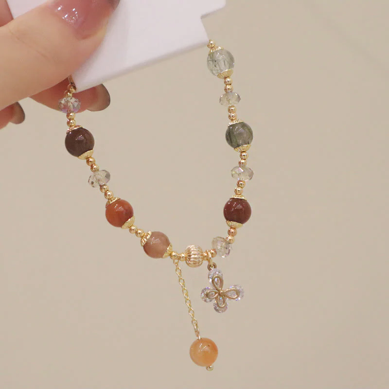 Buddha Stones Naturalny Fu Lu Shou Tęczowy Kryształ Rutilated Quartz Bransoletka z Motylem i Zawieszką Bogactwa - Image 10