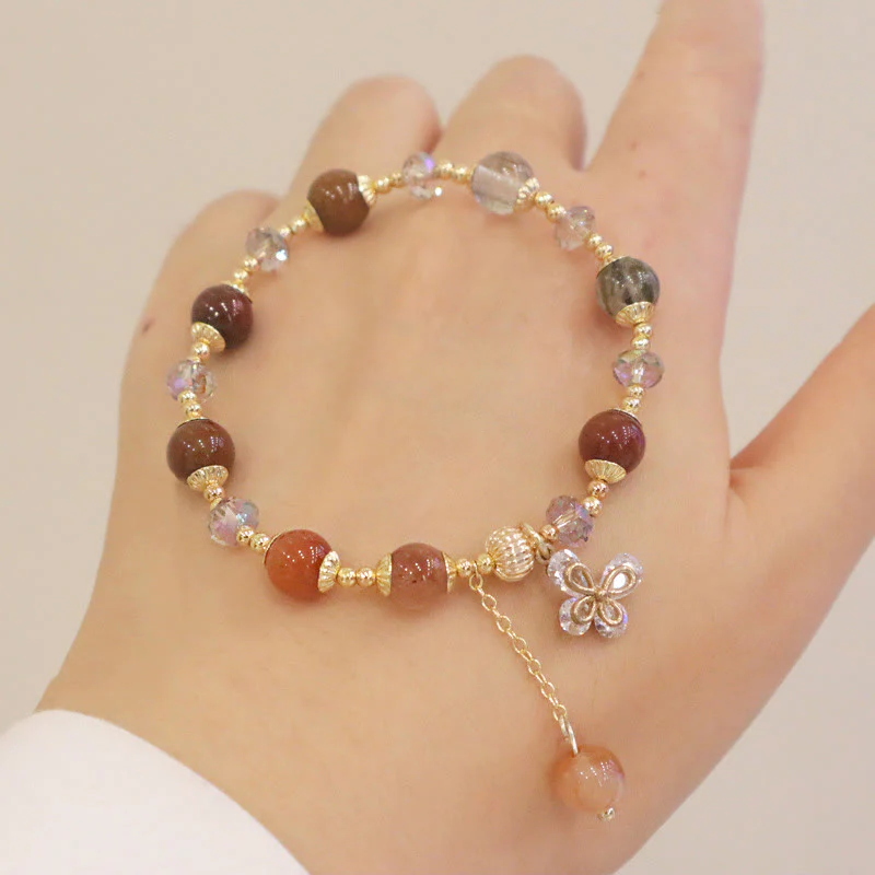 Buddha Stones Naturalny Fu Lu Shou Tęczowy Kryształ Rutilated Quartz Bransoletka z Motylem i Zawieszką Bogactwa - Image 14
