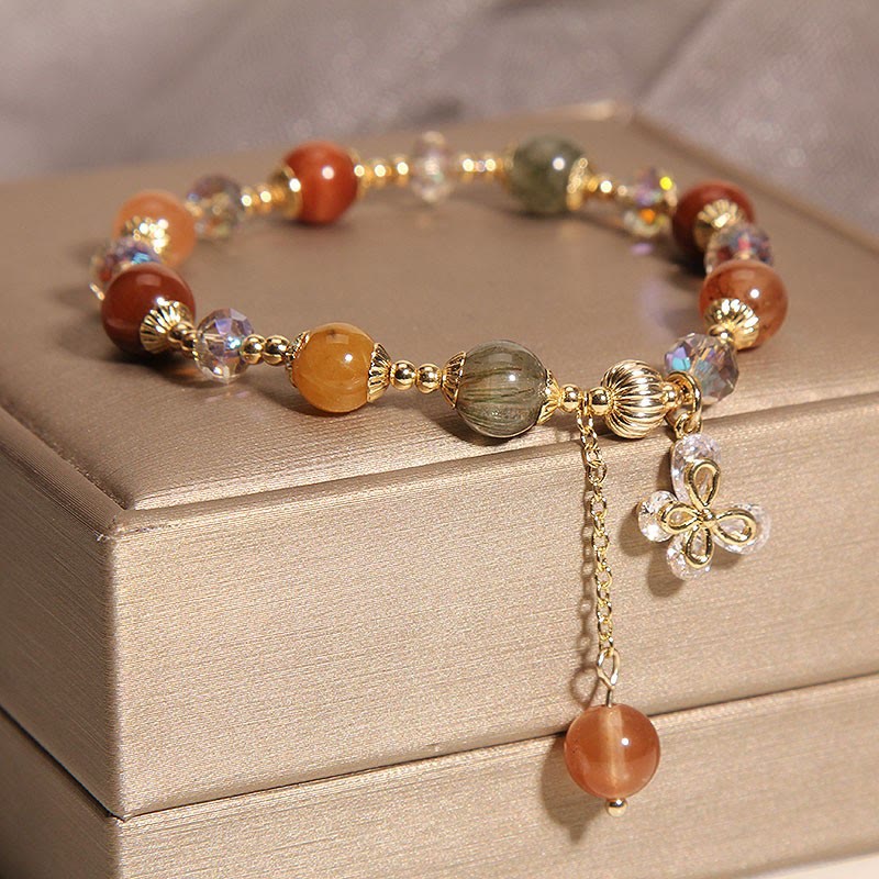 Buddha Stones Naturalny Fu Lu Shou Tęczowy Kryształ Rutilated Quartz Bransoletka z Motylem i Zawieszką Bogactwa - Image 2