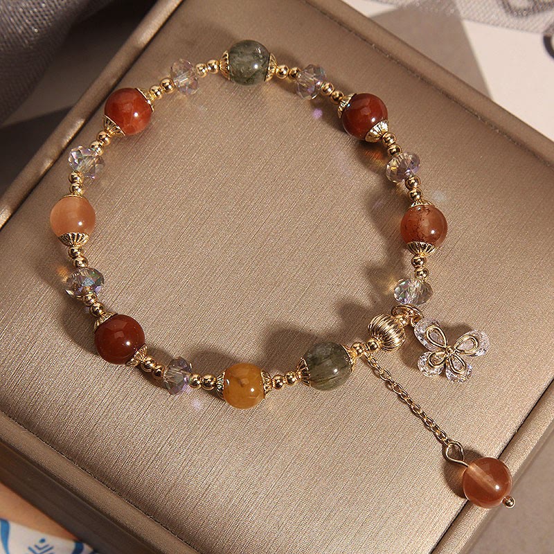 Buddha Stones Naturalny Fu Lu Shou Tęczowy Kryształ Rutilated Quartz Bransoletka z Motylem i Zawieszką Bogactwa - Image 3