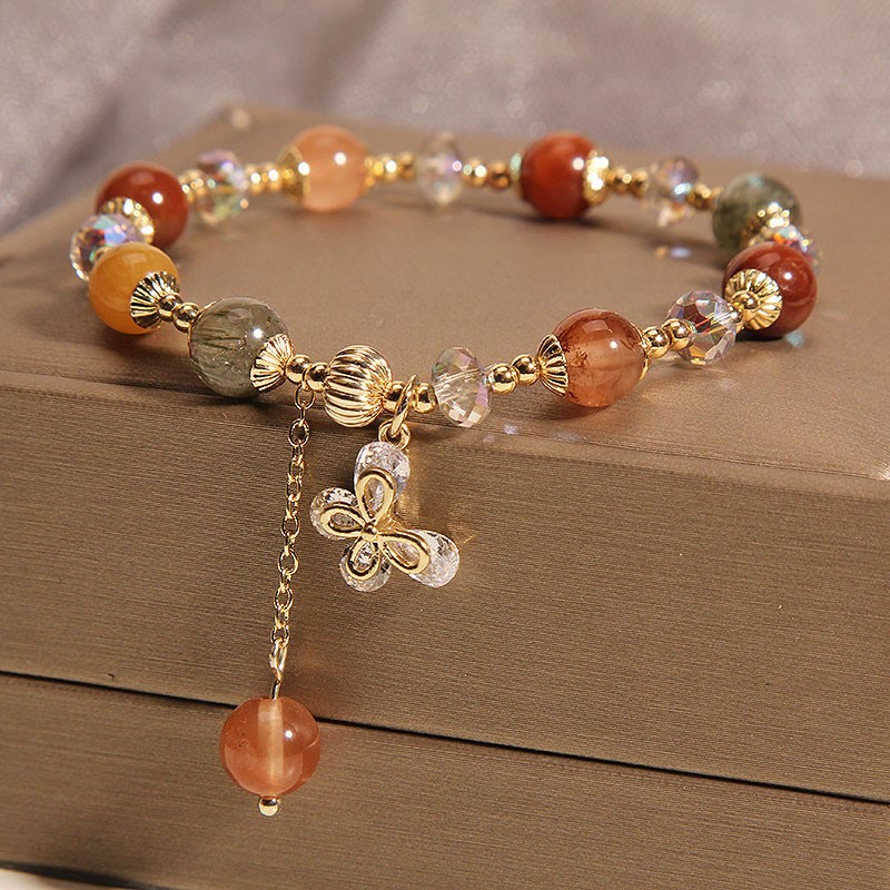 Buddha Stones Naturalny Fu Lu Shou Tęczowy Kryształ Rutilated Quartz Bransoletka z Motylem i Zawieszką Bogactwa - Image 5