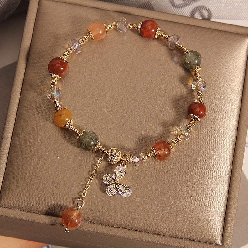Buddha Stones Naturalny Fu Lu Shou Tęczowy Kryształ Rutilated Quartz Bransoletka z Motylem i Zawieszką Bogactwa - Image 6