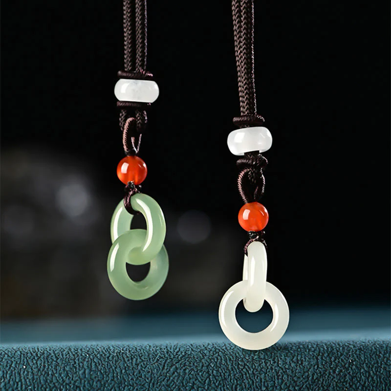 Buddha Stones Naturalny Hetian Cyan Jade Biały Jade Podwójna Klamra Pokoju Naszyjnik Sukces Wisiorek