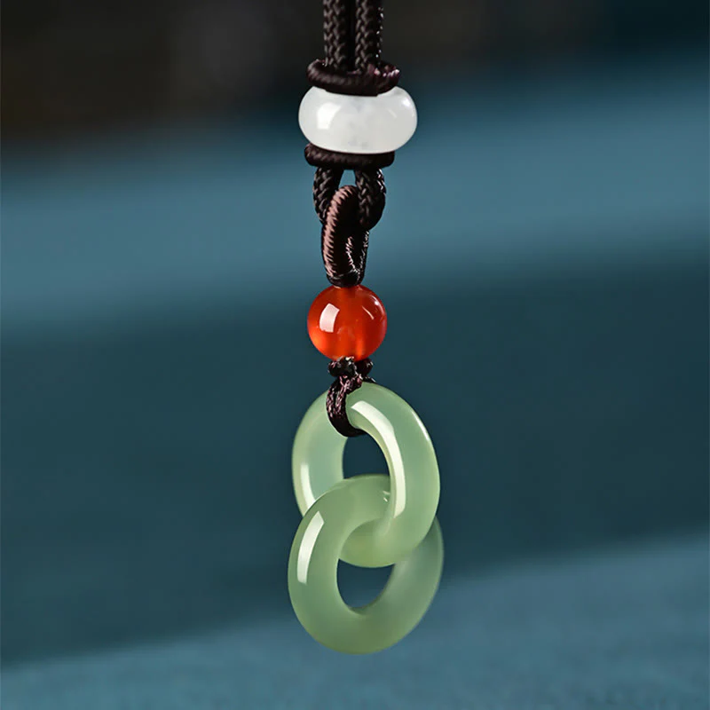 Buddha Stones Naturalny Hetian Cyan Jade Biały Jade Podwójna Klamra Pokoju Naszyjnik Sukces Wisiorek - Image 3