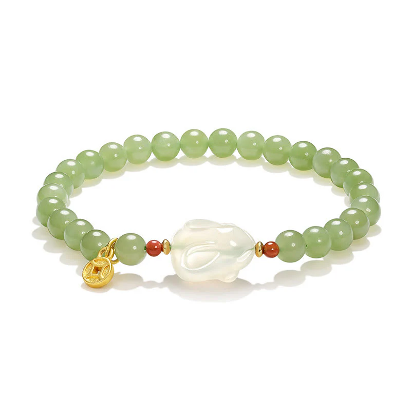 Buddha Stones Naturalny Hetian Jade Agat Królik Miedź Moneta Bransoletka Szczęścia - Image 11