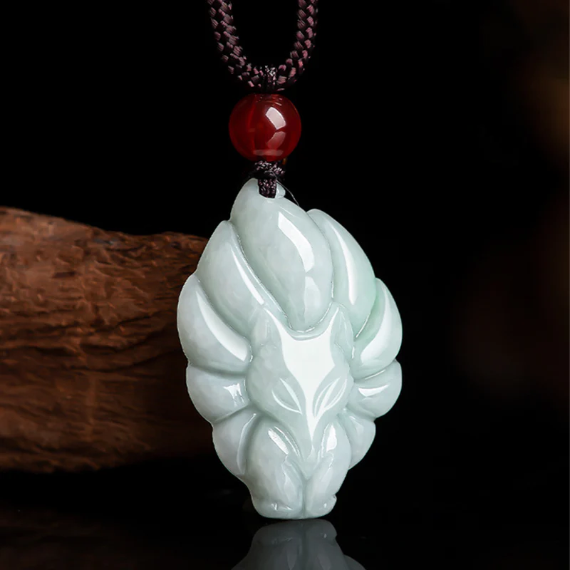 Buddha Stones Naturalny Jade Dziewięcioogonowy Lis Szczęście Dobrobyt Naszyjnik Wisiorek - Image 2