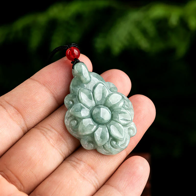 Buddha Stones Naturalny Jade Kalanchoe blossfeldiana Kwiat Wzór Naszyjnik Szczęścia Wisiorek - Image 3