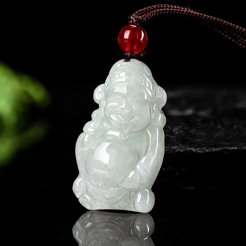 Buddha Stones Naturalny Jadeit Chiński Bóg Bogactwa Caishen Sztabka Szczęścia Naszyjnik Wisiorek