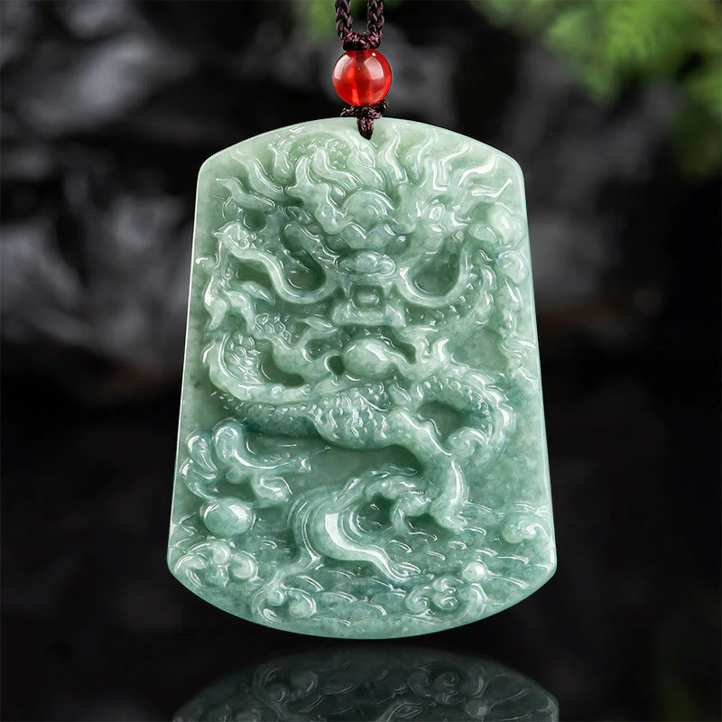 Buddha Stones Naturalny Jadeit Chiński Zodiak Smok Morze Szczęście Naszyjnik Wisiorek