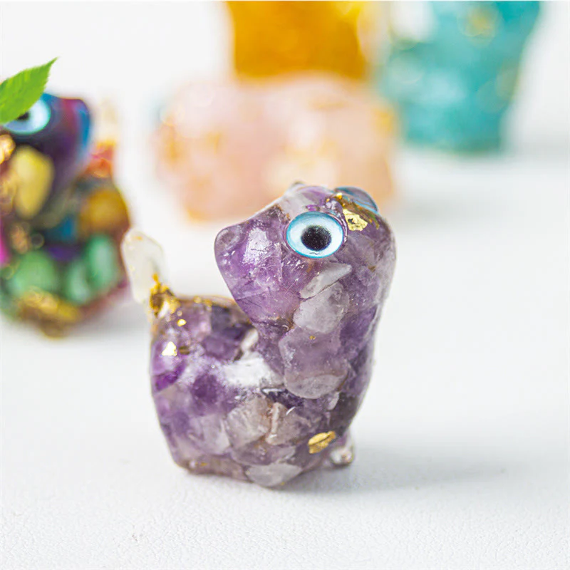 Buddha Stones Naturalny kryształ turkusowy akwamaryn ametyst dekoracja chroniąca kota - Image 10