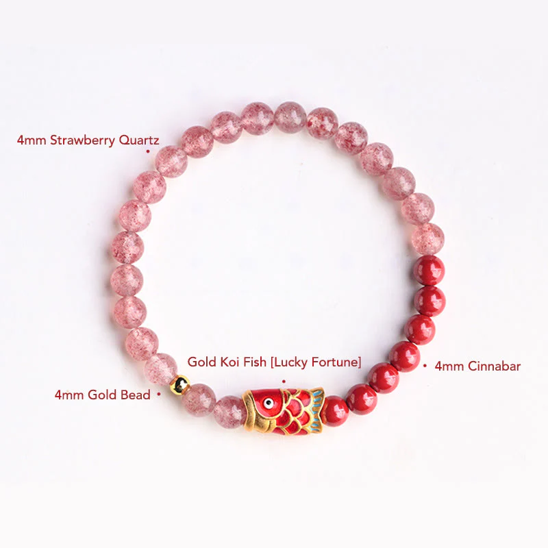 Buddha Stones Naturalny Kwarc Truskawkowy Cynober Lucky Koi Fish Healing Bransoletka - Image 26
