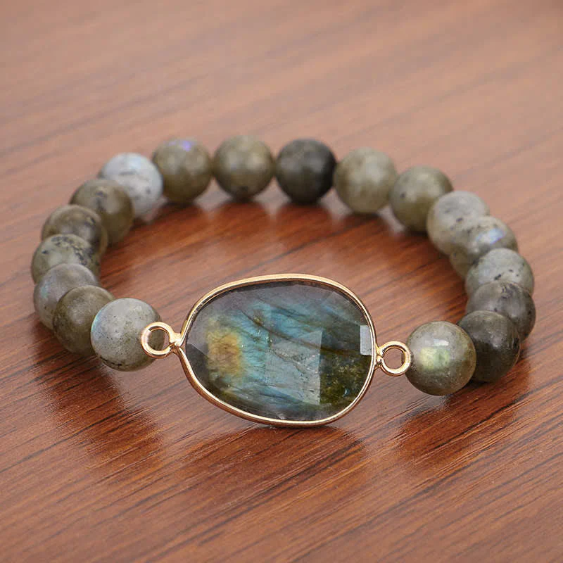Buddha Stones Naturalny Labradoryt Moonstone Wsparcie Uzdrawiająca Bransoletka Koralikowa - Image 5