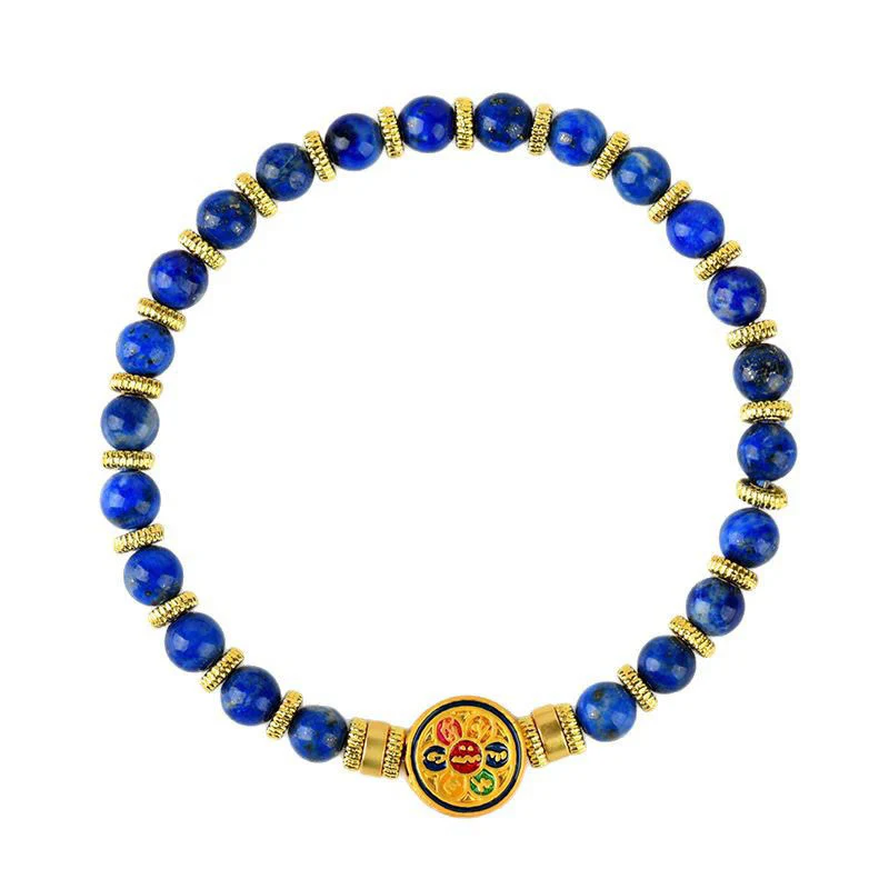 Buddha Stones Naturalny Lazuryt Lapis Lazuli Om Mani Padme Hum Bransoletka z koralikami Balance - Image 9
