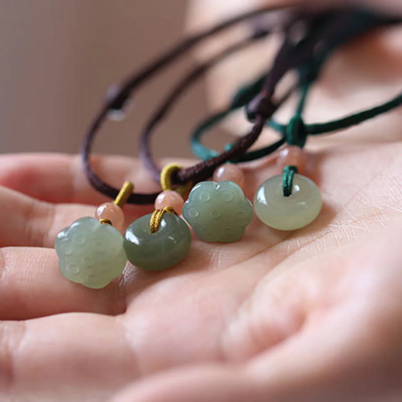 Buddha Stones Naturalny Okrągły Jadeit Klamra Pokoju Lotos Obfitość Naszyjnik Wisiorek - Image 14
