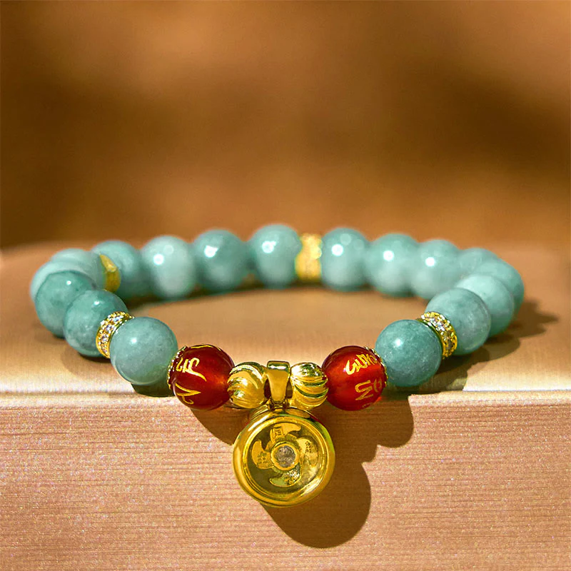 Buddha Stones Naturalny Zielony Jadeit Om Mani Padme Hum Cyclone Charm Bransoletka Szczęścia - Image 2