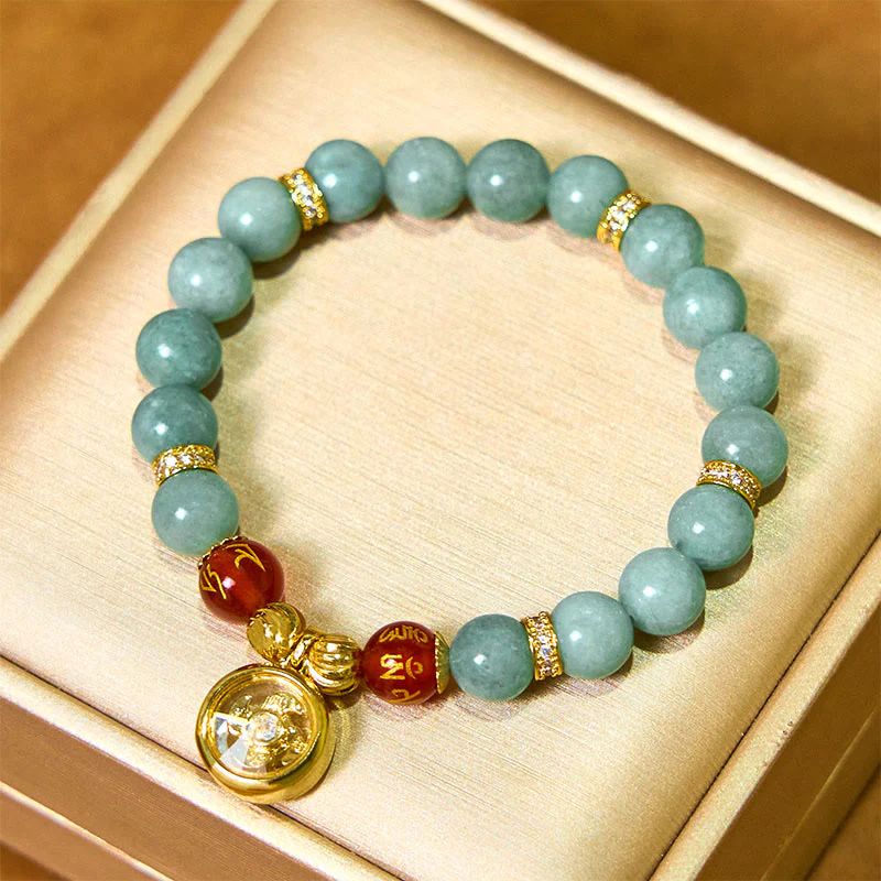 Buddha Stones Naturalny Zielony Jadeit Om Mani Padme Hum Cyclone Charm Bransoletka Szczęścia - Image 3