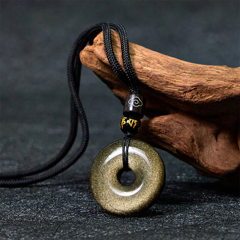Buddha Stones Naturalny Złoty Połysk Obsydian Pokoju Klamra Wzmacniający Naszyjnik Wisiorek - Image 3