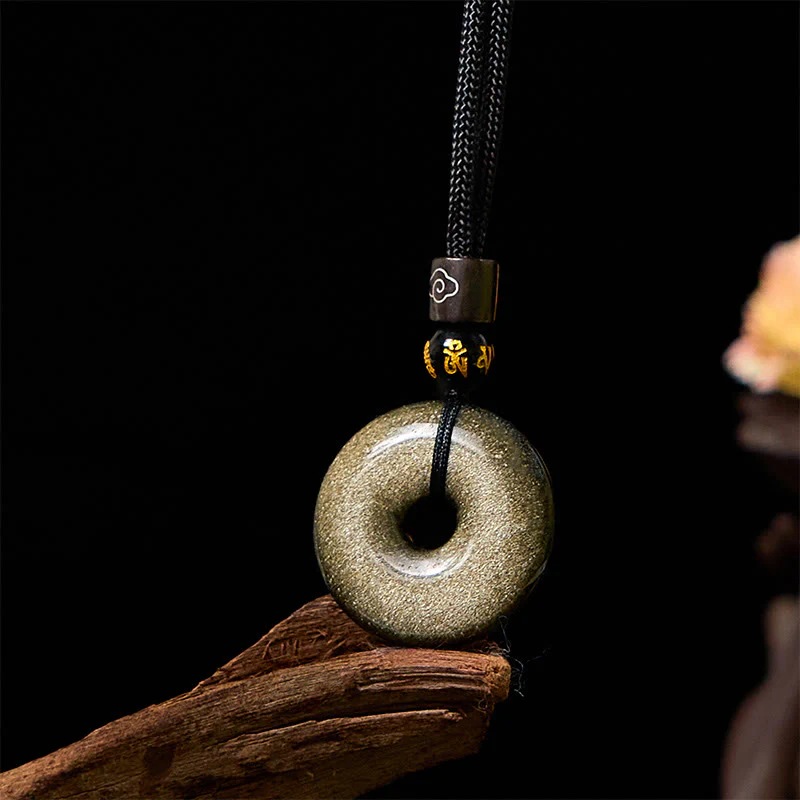 Buddha Stones Naturalny Złoty Połysk Obsydian Pokoju Klamra Wzmacniający Naszyjnik Wisiorek - Image 4