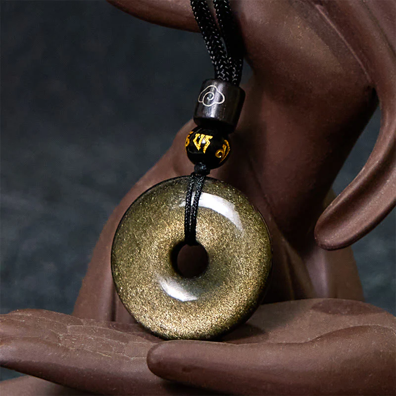 Buddha Stones Naturalny Złoty Połysk Obsydian Pokoju Klamra Wzmacniający Naszyjnik Wisiorek - Image 5