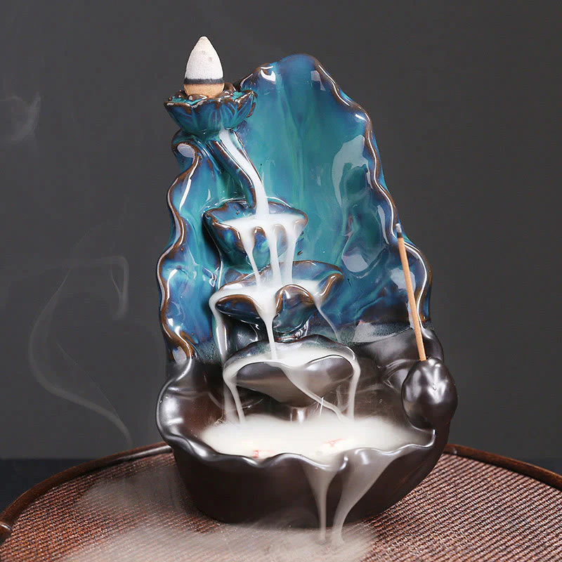 Buddha Stones Niebieski Lotos Liść Ceramiczny Dym Fontanna Cofania Duchowy Palnik Kadzideł Dekoracja