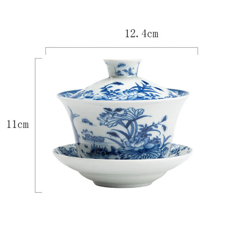 Buddha Stones Niebieskie I Białe Porcelany Lotos Ryba Koi Taniec Lwa Arbuz Ceramiczny Gaiwan Sancai Filiżanka Kung Fu Filiżanka I Spodek Z Pokrywką 300 ml - Image 10