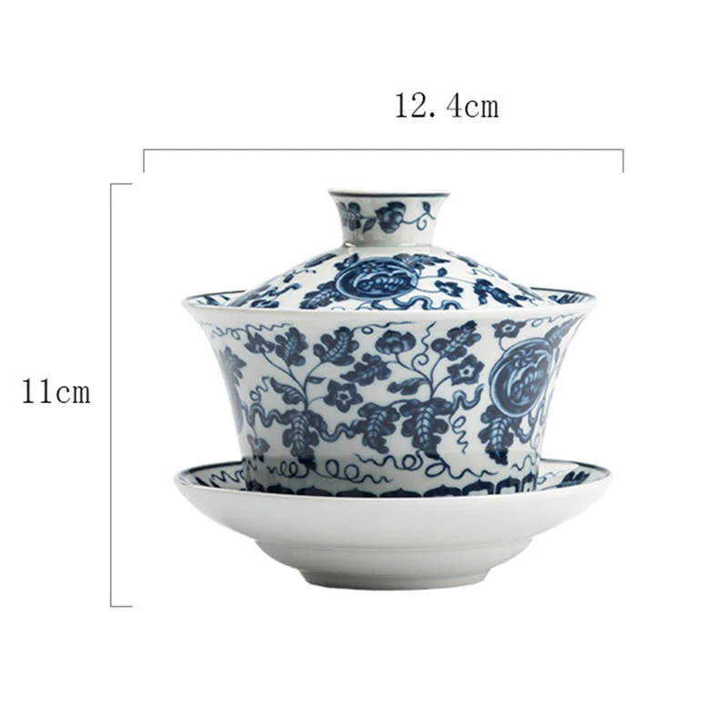 Buddha Stones Niebieskie I Białe Porcelany Lotos Ryba Koi Taniec Lwa Arbuz Ceramiczny Gaiwan Sancai Filiżanka Kung Fu Filiżanka I Spodek Z Pokrywką 300 ml - Image 12