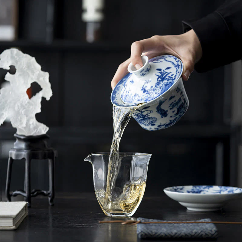 Buddha Stones Niebieskie I Białe Porcelany Lotos Ryba Koi Taniec Lwa Arbuz Ceramiczny Gaiwan Sancai Filiżanka Kung Fu Filiżanka I Spodek Z Pokrywką 300 ml - Image 7