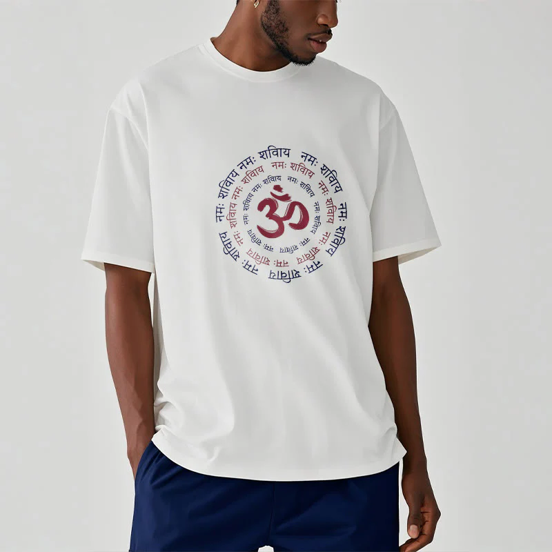 Buddha Stones OM Mantra Charakter Sanskryt Bawełniana Koszulka T-shirt - Image 3