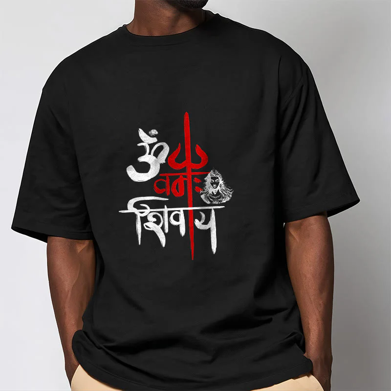 Buddha Stones OM NAMAH SHIVAYA Czerwony Trójząb Bawełniana Koszulka T-shirt - Image 2