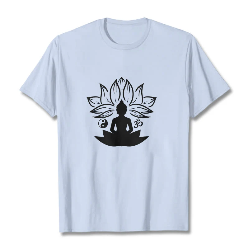 Buddha Stones Om Yin Yang Statua Buddy Siedzący Lotos Medytacja Koszulka T-shirt - Image 19