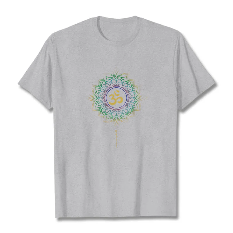 Buddha Stones OM Żółto-zielony Gradientowy Lotos Bawełniana Koszulka T-shirt - Image 17