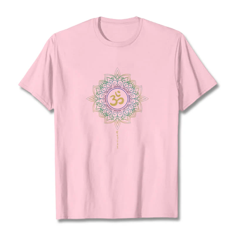 Buddha Stones OM Żółto-zielony Gradientowy Lotos Bawełniana Koszulka T-shirt - Image 18