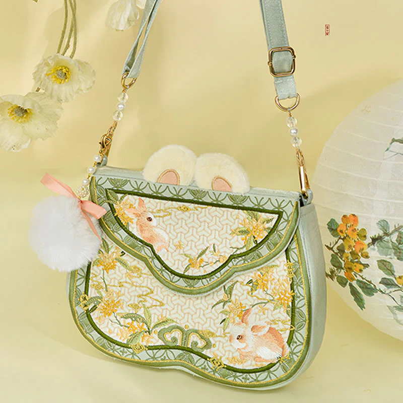 Buddha Stones Osmanthus Królik Haft Perła Łańcuch Futrzany Frędzle Torba Na Ramię Torba Crossbody - Image 2
