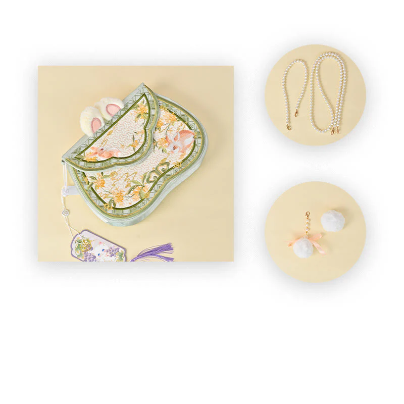 Buddha Stones Osmanthus Królik Haft Perła Łańcuch Futrzany Frędzle Torba Na Ramię Torba Crossbody - Image 9