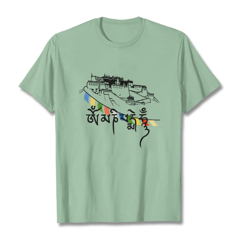 Buddha Stones Pałac Potala Om Mani Padme Hum Modlitewne Flagi Bawełniane T-shirt - Image 15