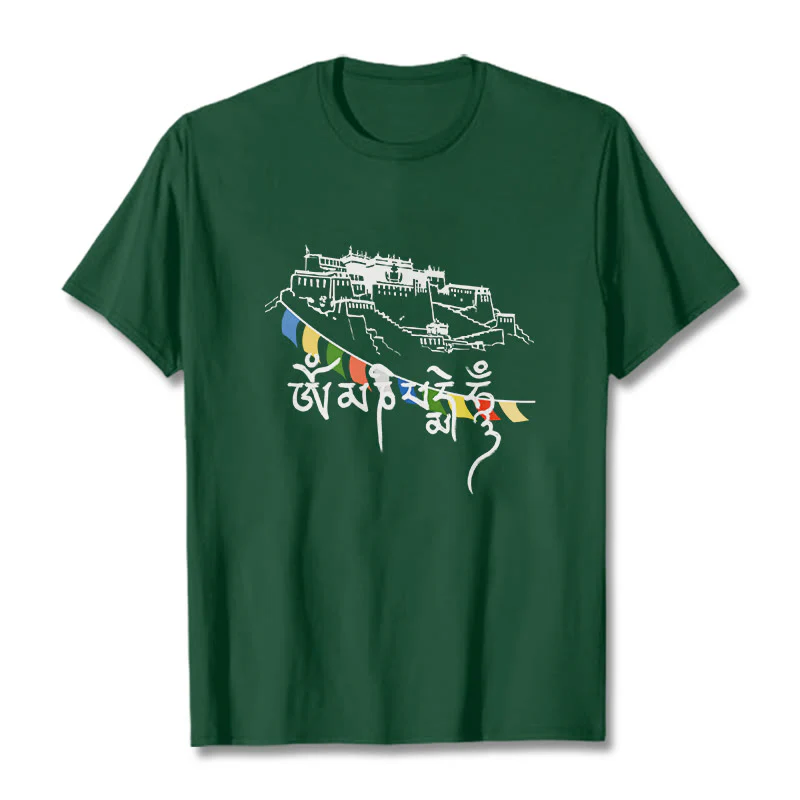 Buddha Stones Pałac Potala Om Mani Padme Hum Modlitewne Flagi Bawełniane T-shirt - Image 3